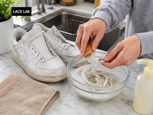 How to clean shoe laces with a soft brush and mild detergent